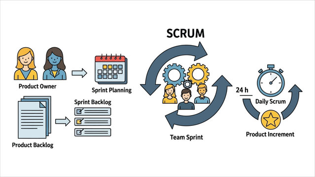  Scrum Framework Workflow Diagram with Sprint Planning and Daily Scrum