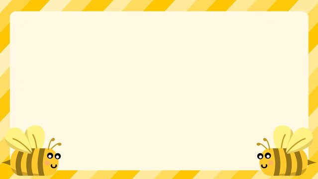 Frame with bee cartoon. Diagonal yellow frame with bee decoration. Cute bee-themed frame or template with a cartoon bee flat design