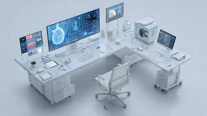 Advanced Telemedicine Workspace with Multiple Digital Displays