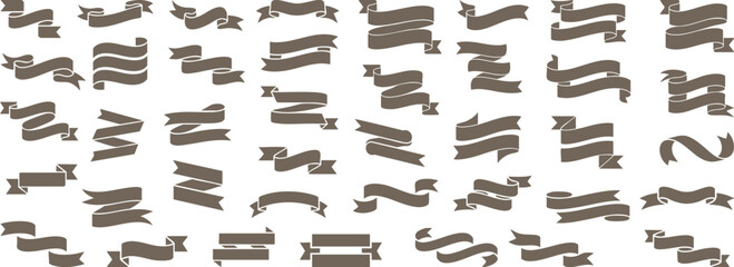 Set of detailed ribbon  clipart, classic flowing banner-style ribbons with elegant curves, Vintage blank ribbons banner set against a white background. © Madusanka