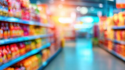 Supermarket aisle filled with various colorful drink products during day