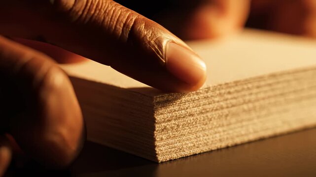 Finger Touching Stack of Brown Paper Edges in Close Up