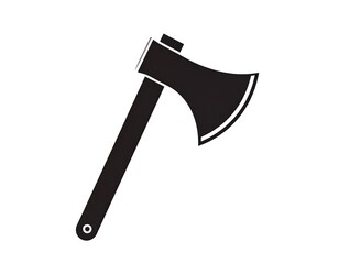 A black silhouette of an axe with a long handle and curved blade