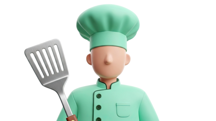 3D Chef Character Holding a Spatula