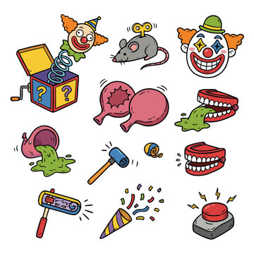 April Fools Day Prank Objects Set.