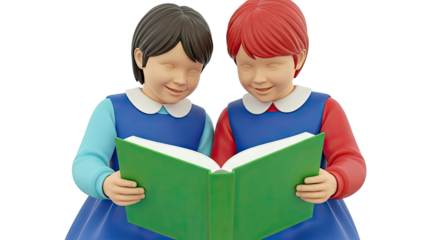 Two children reading a book together