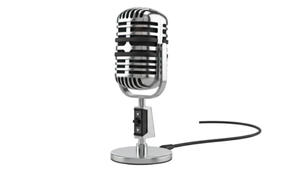 Vintage Silver Microphone with Black Cable and Stand