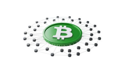 Bitcoin Coin Connected to Network Nodes, Digital Currency Concept