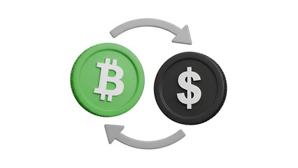 Bitcoin and Dollar Coin Exchange Illustration, Currency Conversion, Financial Transaction