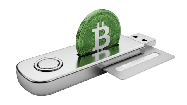 Bitcoin on USB Drive, Cryptocurrency Storage, Digital Currency Security - Powered by Adobe