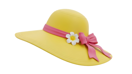Yellow Sun Hat with Pink Ribbon and Flower Decoration