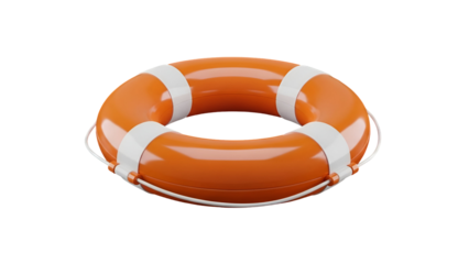 Orange Life Ring with White Stripes on White Background
