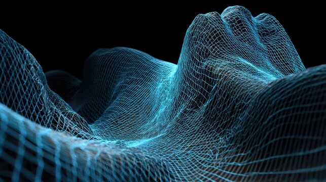 Glowing blue network waves rise against a dark background bnv 99 - Powered by Adobe