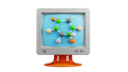 3D rendering of a computer displaying a molecular structure