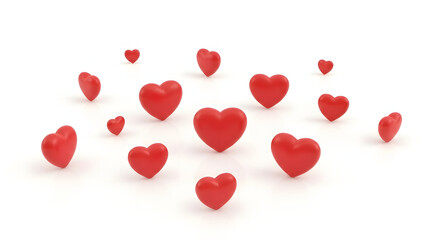 Multiple red hearts on a white background for love and Valentines Day concepts transparent background