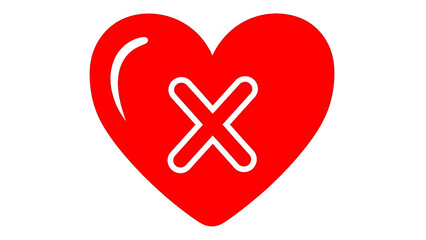 Red heart with white x marked symbol on white background transparent background