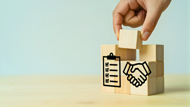 Hand using scissors to cut out one person icon from a line of figures, representing job cuts or restructuring
