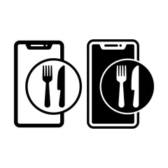 Online Food Order Smartphone Black Icon Bundle for Delivery Services