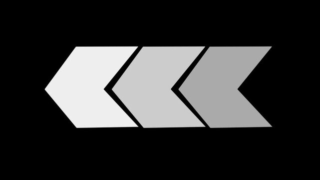 Three Grey Chevron Arrows Pointing Left on Black Background direction movement