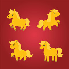 Fototapeta premium Adorable Golden Cartoon Ponies Illustrator Artwork