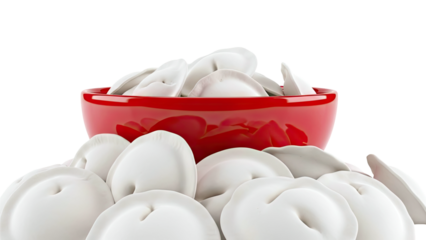Red Bowl Filled with Dumplings