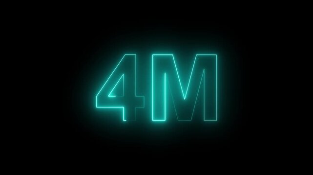 Glowing neon line 4M Ultra 4k icon isolated on black background. 4K Video motion 4M text icon for social media follow and subscription, followers. animation in Easy to put into any video.