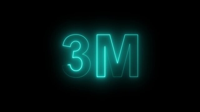 Glowing neon line 3M Ultra 4k icon isolated on black background. 4K Video motion 3M text icon for social media follow and subscription, followers. animation in Easy to put into any video.