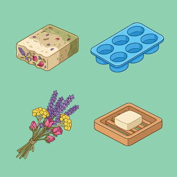 Handmade Soap Making Kit with Lavender and Rose Petals.