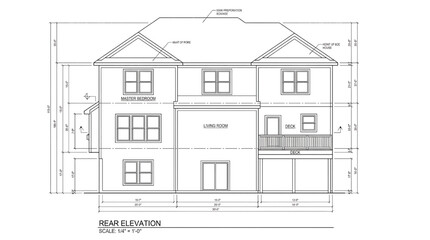 Fototapeta premium Detailed rear elevation house plan with measurements and labels
