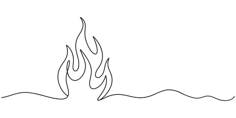 Fire icon in continuous one line drawing with minimalist style isolated outline illustration design. one line Icon drawing, Continuous one line drawing of a fire flame alongside a standard outline © Creative Tania