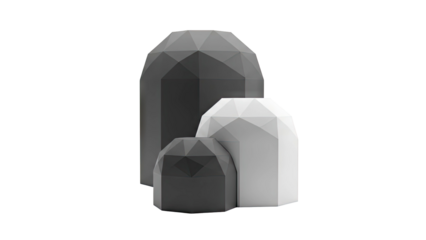 Geometric Sculptures: Black, Gray, and White Faceted Forms