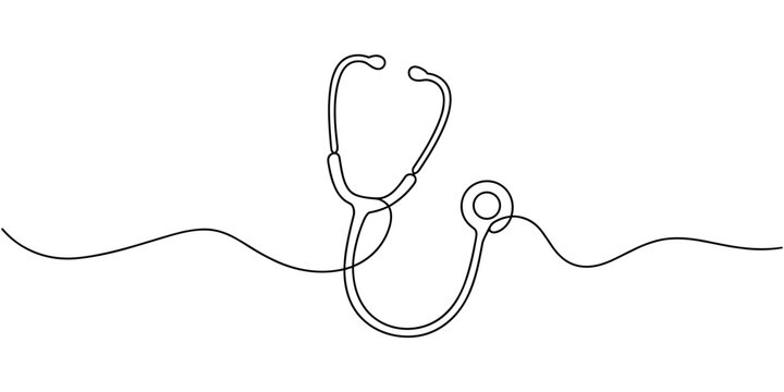 self drawing of World health day medical stethoscope single line art, continuous one line drawing of Isolated outline vector icon, Single one line Medicine stethoscope single continuous