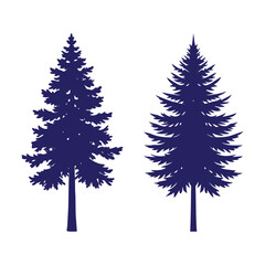 Pine Tree Vector Illustration with Pine Tree Silhouette, Evergreen Forest Tree Icons and Nature Design Elements
