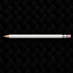 A stark white pencil with a pink eraser and silver ferrule rests horizontally against a textured