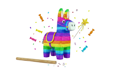 Rainbow Donkey Pinata with Confetti and Candy