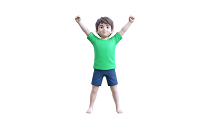 Animated Boy with Arms Raised in Celebration