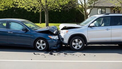 Naklejka premium Damaged Cars After Crash on Road