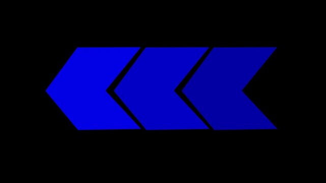 Three dark blue chevron arrows pointing left on black background direction forward