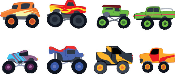 Collection of Eight Colorful Cartoon Monster Trucks © Shaidul