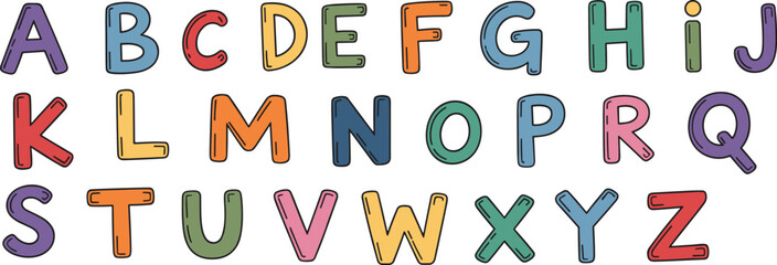 Colorful hand drawn alphabet letters illustration set featuring playful watercolor typography for kids education learning creative design © Miss