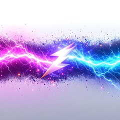 Electric illustration with central bolt, bright pink/blue light and particle effects