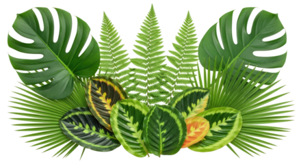 Tropical leaves and ferns png transparent
