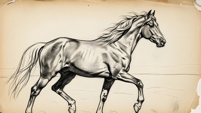 Sketsa Kuda Berlari Gaya Ilustrasi Vintage