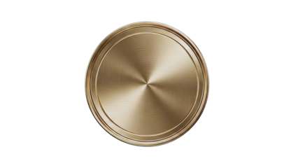 Brushed gold coin with concentric circles on white background