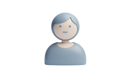 A cartoonish figure with blue hair and shirt isolated on transparent background