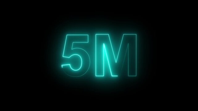 Glowing neon line 5M Ultra 4k icon isolated on black background. 4K Video motion 5M text icon for social media follow and subscription, followers. animation in Easy to put into any video.