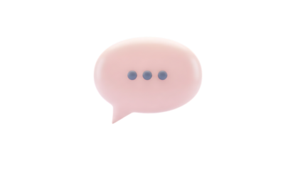 A pink speech bubble with three dots isolated on transparent background