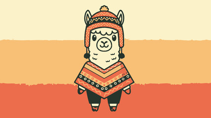 Cute llama wearing colorful traditional Andean clothing and hat © siti sariyati