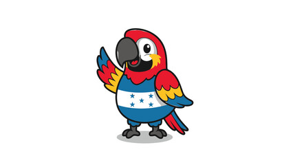 Fototapeta premium Vibrant cartoon parrot with Honduras flag design waving enthusiastically