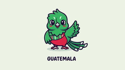 Vibrant cartoon Guatemalan parrot in traditional attire standing proudly